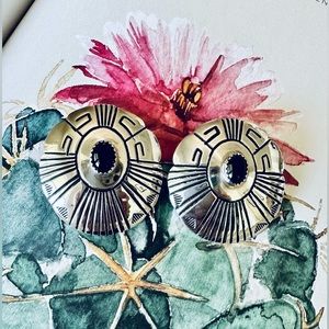 Native American Black Onyx Concho Earrings 🖤